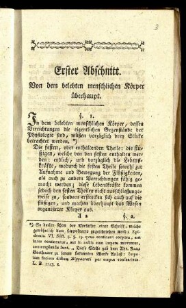 Erster Abschnitt. Von dem belebten menschlichen Körper überhaupt