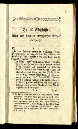 Erster Abschnitt. Von dem belebten menschlichen Körper überhaupt