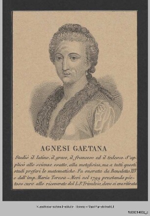 Folge von Bildnissen, Frauenbildnisse : Bildnis der Gaetana Agnesi
