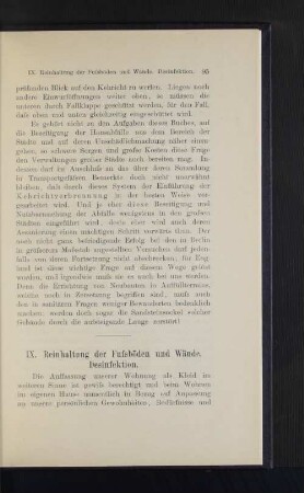 IX. Reinhaltung der Fußböden und Wände. Desinfektion.