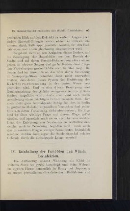 IX. Reinhaltung der Fußböden und Wände. Desinfektion.