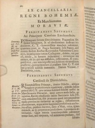 Ex Cancellaria Regni Bohemiae, Et Marchionatus Moraviae.