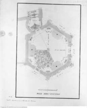 Cappella Emiliana nell'isola di S. Michiele di Murano, e quella di S. Anna nell'isola della Grazia, misurate e disegnate da me Tommaso Temanza., Tafel I: San Michele in Isola, Cappella Emiliana, Grundriss, Maßangaben