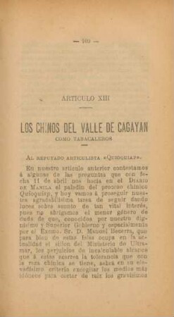 Artículo XIII. Los chinos del valle de Cagayan