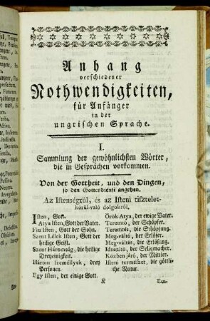 I. Sammlung der gewöhnlichsten Wörter, die in Gesprächen vorkommen
