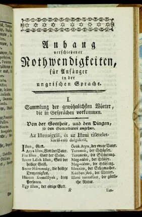 I. Sammlung der gewöhnlichsten Wörter, die in Gesprächen vorkommen
