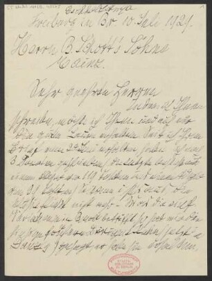 Brief an B. Schott's Söhne : 10.07.1929