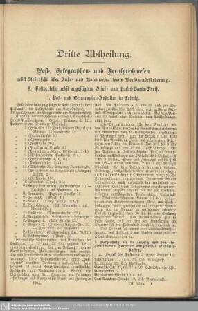 Dritte Abtheilung. Post-, Telegraphen- und Fernsprechwesen ...