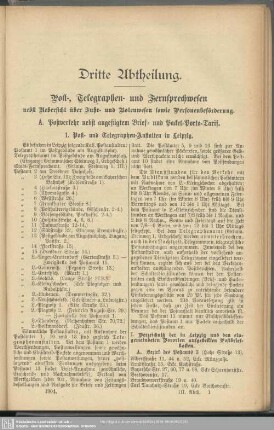 Dritte Abtheilung. Post-, Telegraphen- und Fernsprechwesen ...
