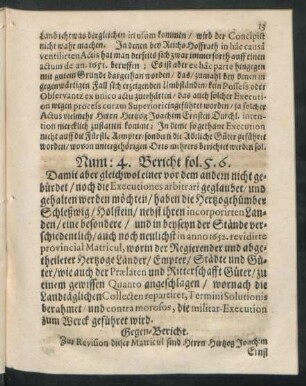 Num: 4. Bericht fol. 5. 6.