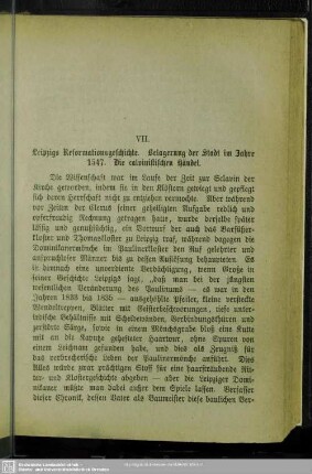 VII. Leipzigs Reformationsgeschichte. Belagerung der Stadt im Jahre 1547. Die calvinistischen Händel