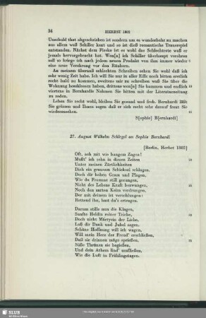 August Wilhelm von Schlegel an Sophie Bernhardi, Berlin, Herbst 1802