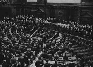 Vereidigung Hindenburgs im Sitzungssaal des Reichstages