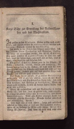 I. Kurze Sätze zur Erweckung der Aufmerksamkeit und des Nachdenkens.