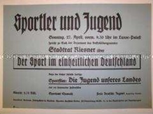 Maueranschlag mit Ankündigung einer Rede des Chemnitzer Stadtrats Riesner über Sport im einheitlichen Deutschland