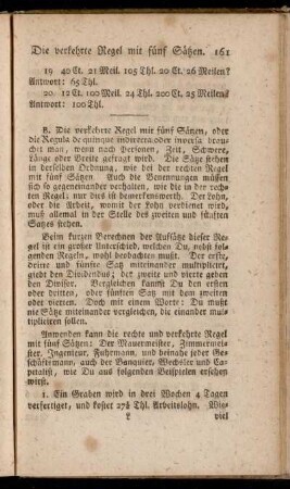 B. Die verkehrte Regel mit fünf Sätzen oder die Regula de quinque indirecta oder inversa [...]