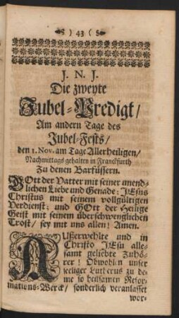 Die zweyte Jubel-Predigt / Am andern Tage des Jubel-Fests / den 1. Nov. am tage Allerheiligen / Nachmittags ...