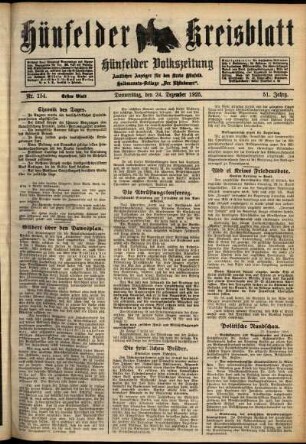 Erste Ausgabe vom Donnerstag, den 24. Dezember 1925.