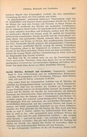 487-488 [Rezension] Dibelius, Martin, Zum Urchristentum und zur hellenistischen Religionsgeschichte