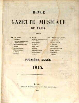 Revue et gazette musicale de Paris. 12, 12. 1845