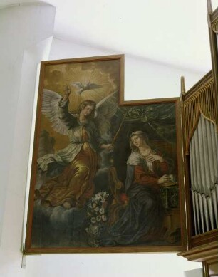 Orgelprospekt mit Verkündigung an Maria und Geburt Christi