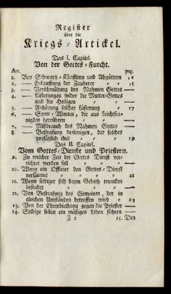 Register über die Kriegs-Artickel