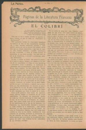Páginas de la literatura francesa : El colibrí