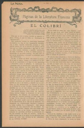 Páginas de la literatura francesa : El colibrí