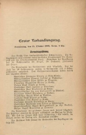 Erster Verhandlungstag. Donnerstag, den 25. Oktober 1900, Vorm. 9 Uhr