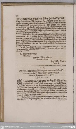 Deß Brandenburgischen Agenten Memorial oder erinnerung an Kays[erliche] May[estät] wegen gebetener sechsmonatlicher prorogation