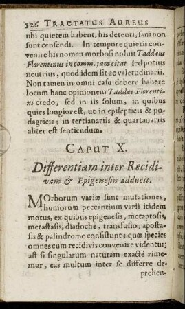 Caput X. Differentiam inter Recidivam & Epigenesin adducit.
