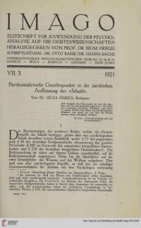 7: Psychoanalytische Gesichtspunkte in der juridischen Auffassung der "Schuld"