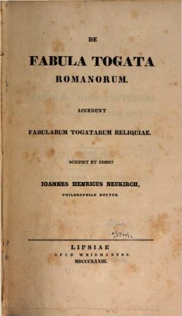 De fabula togata Romanorum : accedunt fabularum togatarum reliquiae