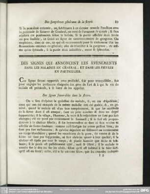 Des Signes Qui Annoncent Les Événements Dans Les Maladies En Général, Et Dans Les Fievres En Particulier