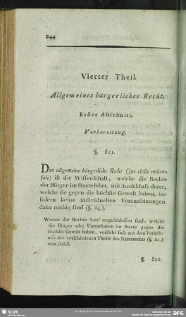 Vierter Theil. Allgemeines bürgerliches Recht