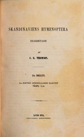 Hymenoptera Scandinaviae, 3. Vespa, Sphexet Mutilla Linn.
