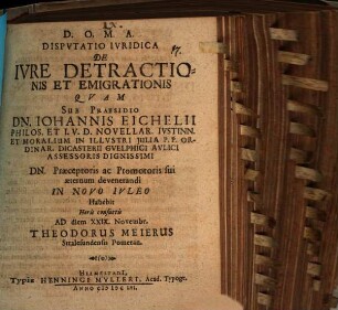 Disp. iur. de iure detractionis et emigrationis
