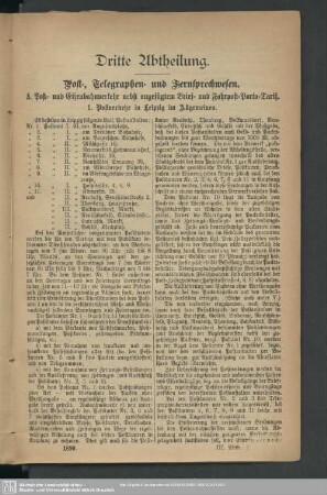 Dritte Abtheilung. Post-, Telegraphen- und Fernsprechwesen