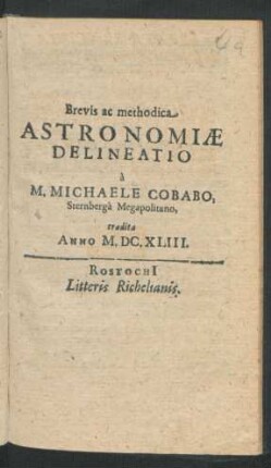 Brevis ac methodica Astronomiae Delineatio