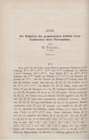 XVIII. Die Definition der geometrischen Gebilde durch Construction ihrer Polarsysteme.