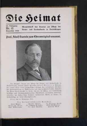 Prof. Adolf Bartels zum Ehrenmitglied ernannt.