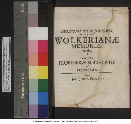 Monumenta Doloris Immortali Wölkerianae Memoriae, erecta a nonnullis, Florigerae Societatis, ad Pegnesum