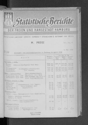 Erzeuger- und Großhandelspreise in Hamburg im April 1958 : Lfd. Nr. 16