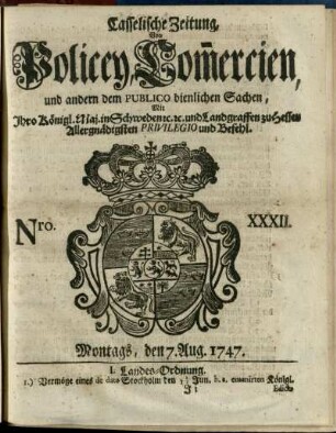 Nro. XXXII, Montags, den 7. Aug. 1747