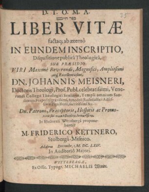 [...] Liber Vitae factaq[ue] ab aeterno In Eundem Inscriptio