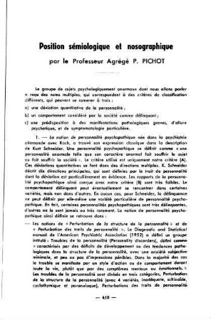 419-425, Position séminologique et nosographique