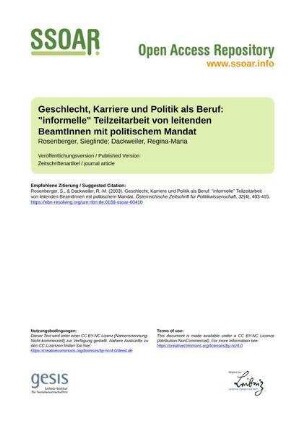 Geschlecht, Karriere und Politik als Beruf: "informelle" Teilzeitarbeit von leitenden BeamtInnen mit politischem Mandat