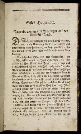 Erstes Hauptstück. Nachricht von unserm Aufenthalt auf den Societäts-Inseln