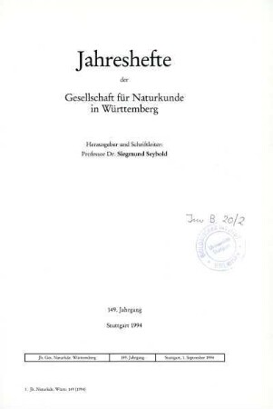 Bd. 149, 1994: Jahreshefte der Gesellschaft für Naturkunde in Württemberg