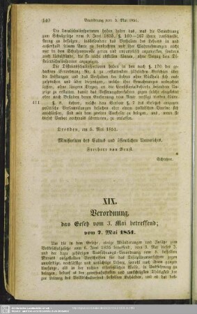 XIX. Verordnung, das Gesetz vom 3. Mai betreffend; vom 7. Mai 1851